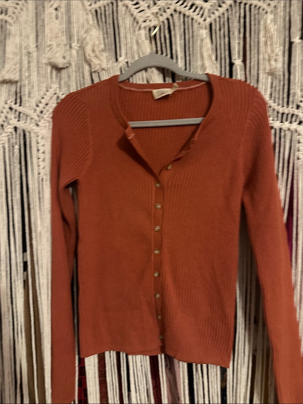 Faherty Rust Ribbed Button-Front Cardigan